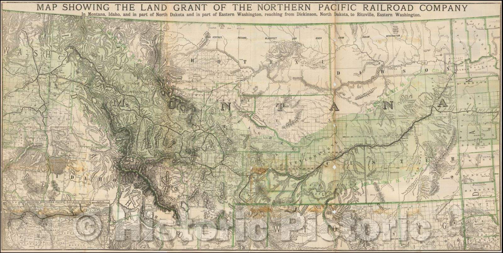 Historic Map - Showing The Land Grant of the Northern Pacific Railroad Company In Montana, Idaho and in parts of North Dakota and in part of East Washington, 1890 v3