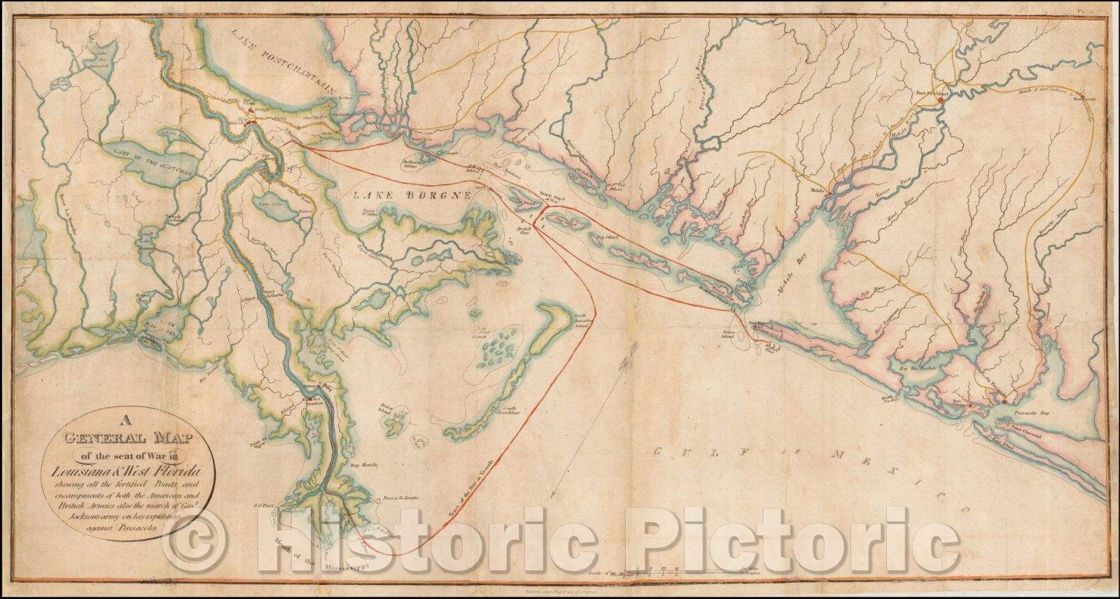 Historic Map - seat of War in Louisiana & West Florida shewing all the fortified Points and encampments of both the American and British Armies, 1816 v2