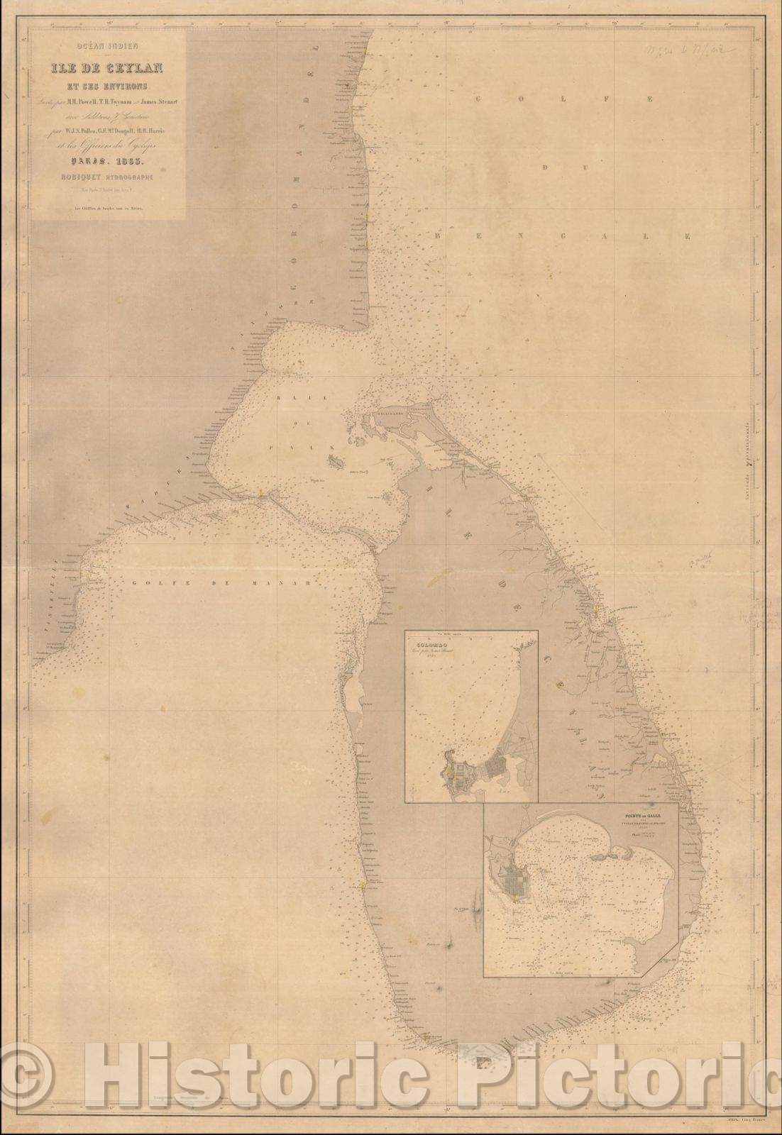 Historic Map - (Sri Lanka) Ile De Ceylan Et Ses Environs Levee par M.M. Powell/(Sri Lanka) Ile De Ceylan Levee And Its Environs by M. M. Powell, 1863 - Vintage Wall Art