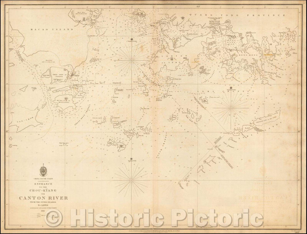 Historic Map - Entrance to the Chou-Kiang or Canton River From The Outer Islands To Lintin Surveyed, 1840, British Admiralty - Vintage Wall Art