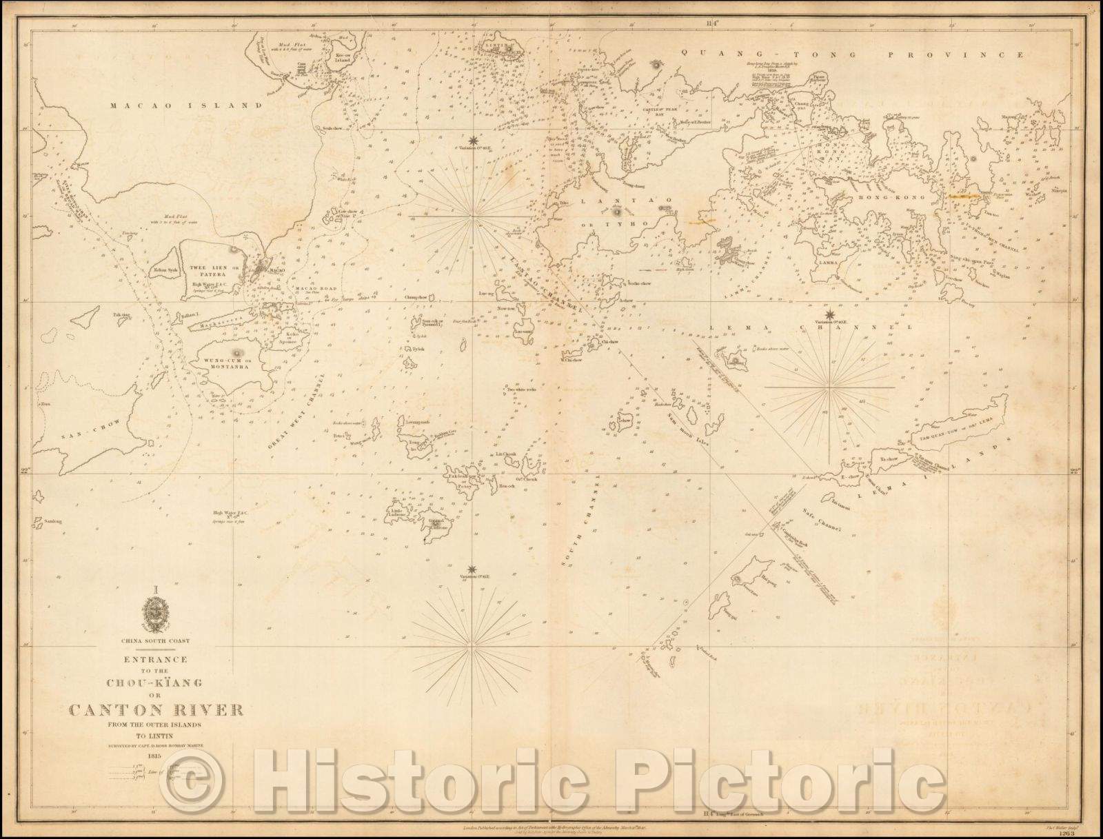Historic Map - Entrance to the Chou-Kiang or Canton River From The Outer Islands To Lintin Surveyed, 1840, British Admiralty - Vintage Wall Art