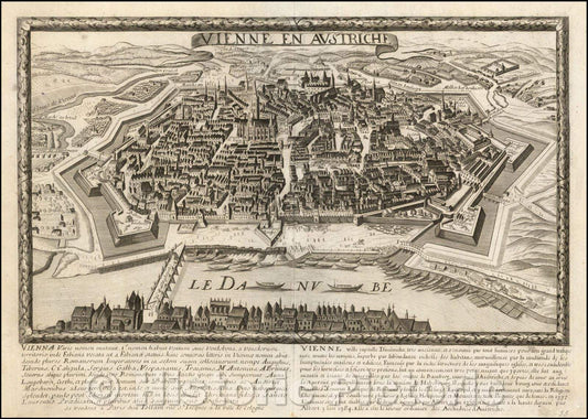 Historic Map - Vienne en Austriche/View of Vienna by Hubert Jaillot, 1660, Francois Jollain - Vintage Wall Art