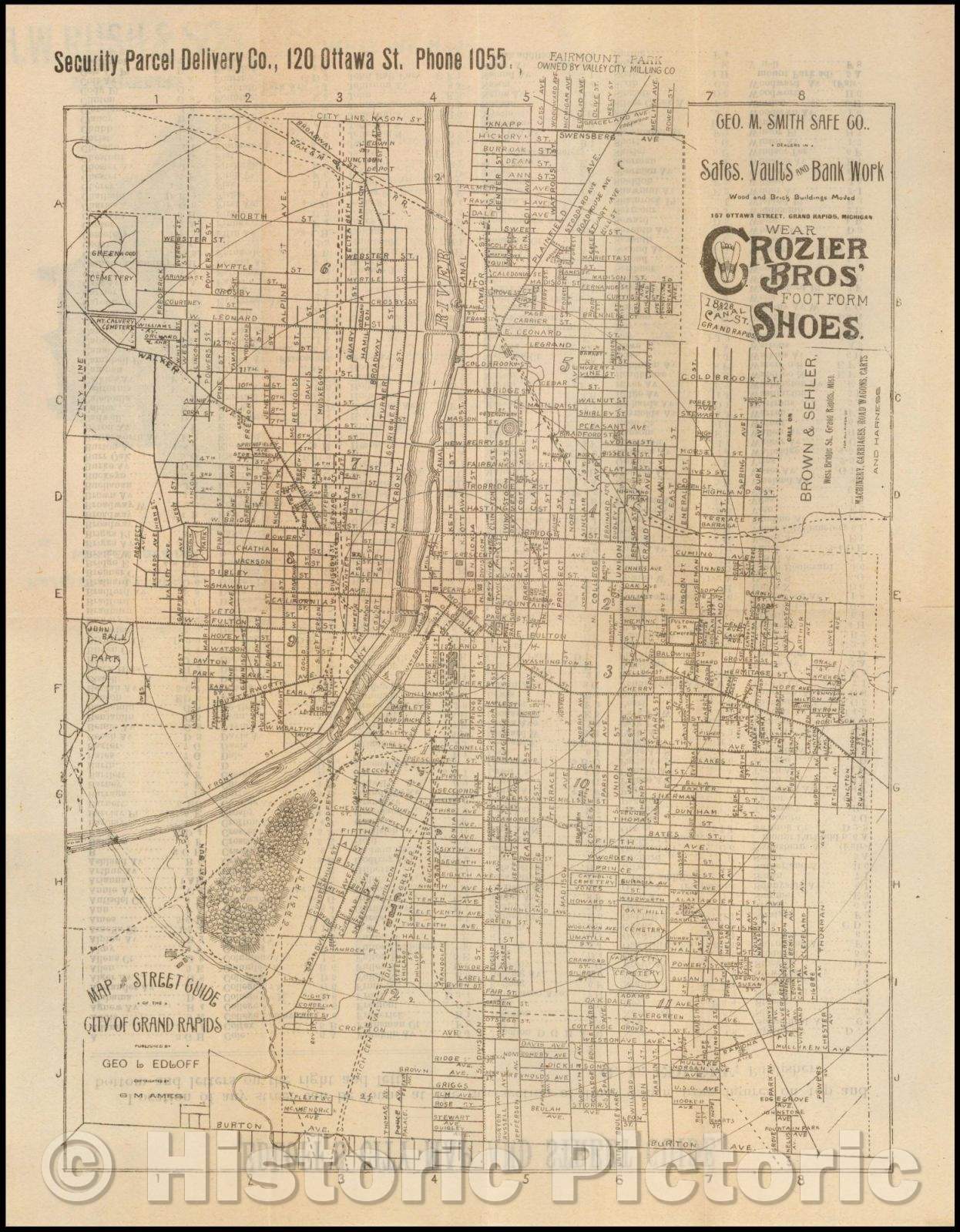 Historic Map - Map and Street Guide of the City of Grand Rapids, 1893, - Vintage Wall Art