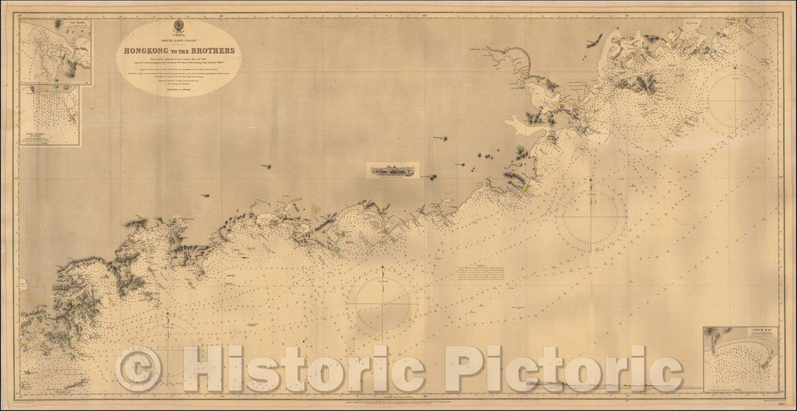 Historic Map - Hongkong to the Brothers From various Admiralty Charts between 1845 and 1886, 1890, - Vintage Wall Art