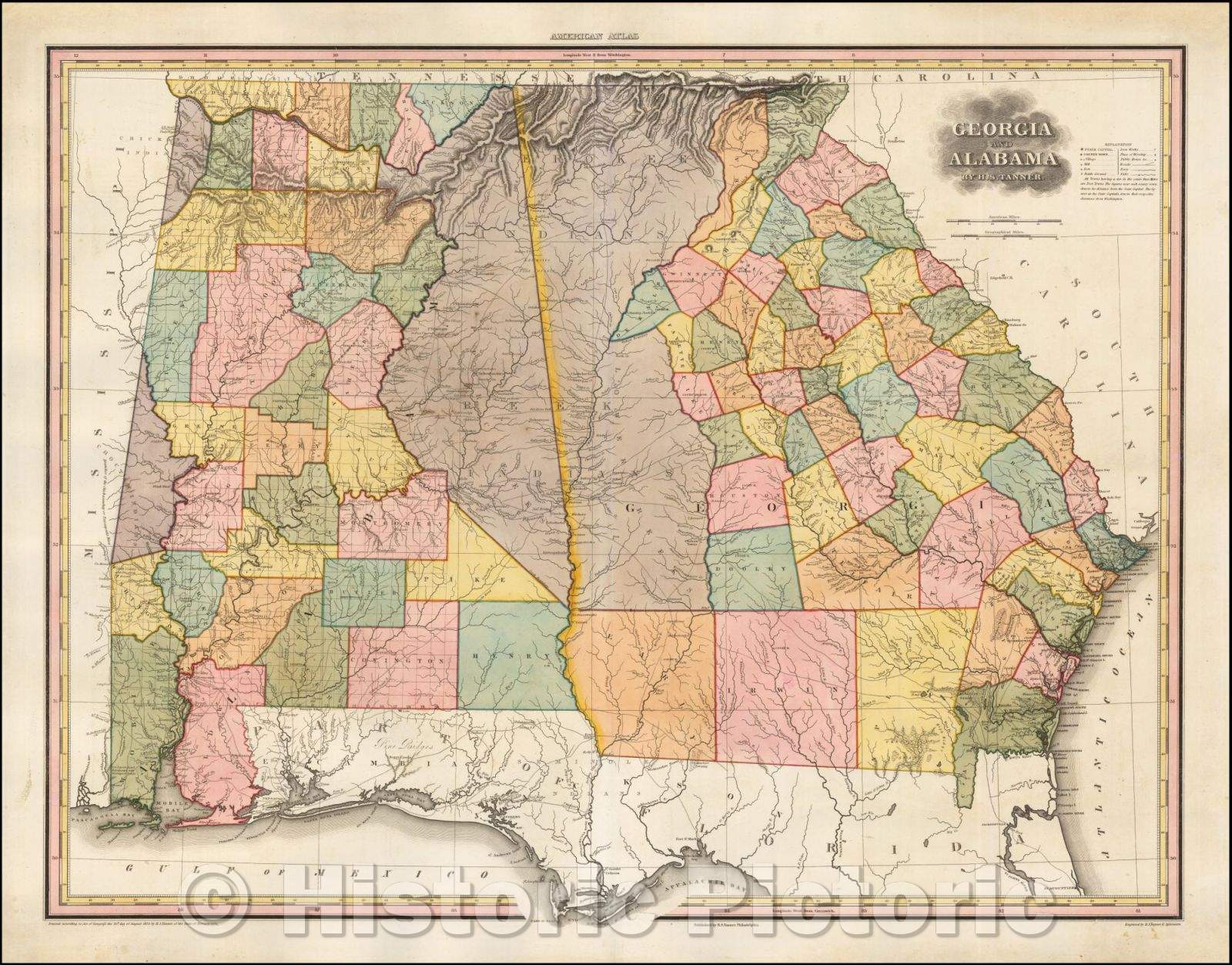 Historic Map - Georgia and Alabama, 1823, Henry Schenk Tanner v1