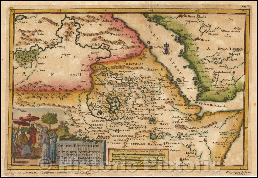 Historic Map - Opper-Ethiopien of 'T Ryk der Abyssinen door de E. Vaders H. Lobo en M. Almeida :: Centered on the Red Sea and the Sources of the Nile River, 1706 - Vintage Wall Art