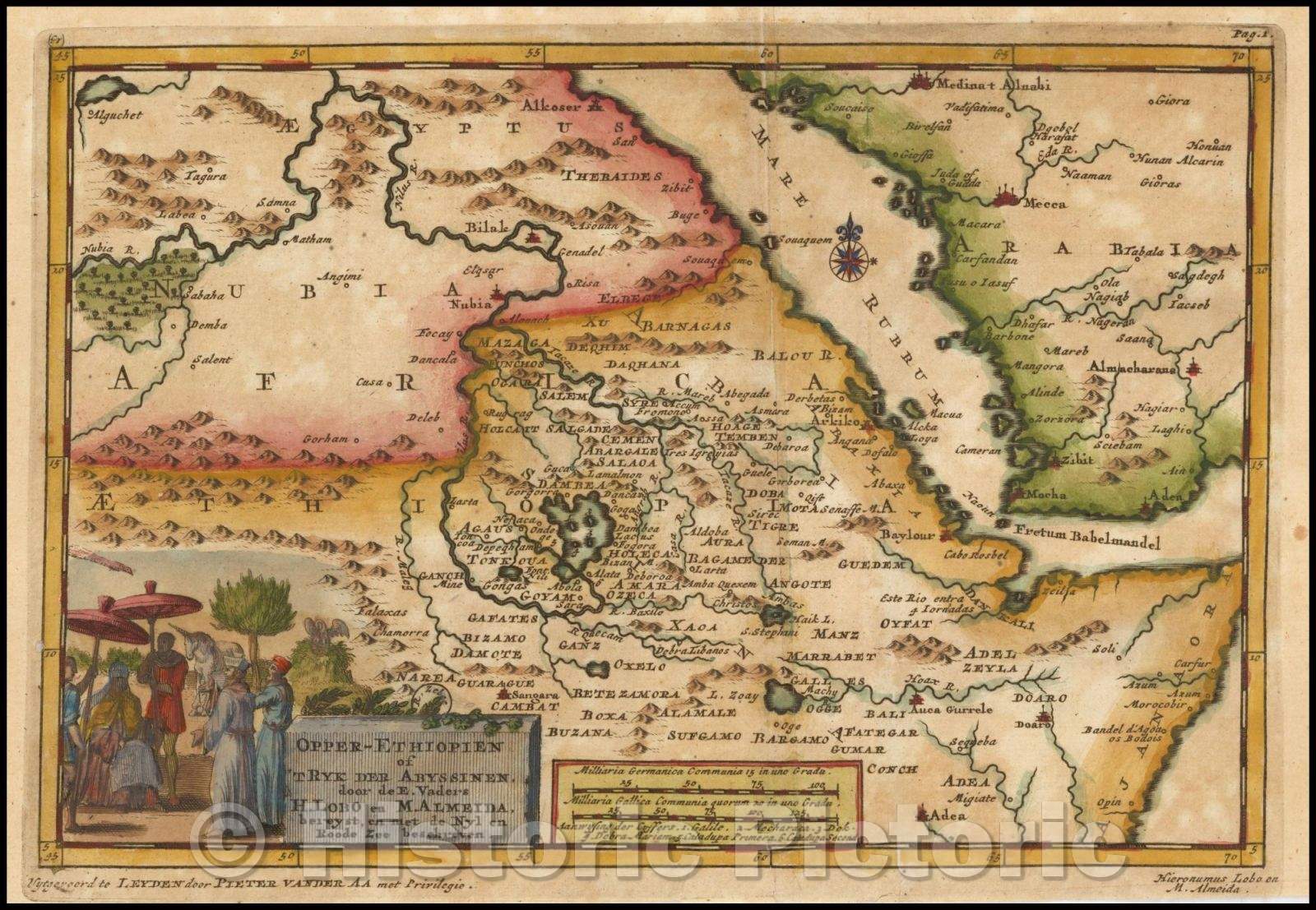 Historic Map - Opper-Ethiopien of 'T Ryk der Abyssinen door de E. Vaders H. Lobo en M. Almeida :: Centered on the Red Sea and the Sources of the Nile River, 1706 - Vintage Wall Art
