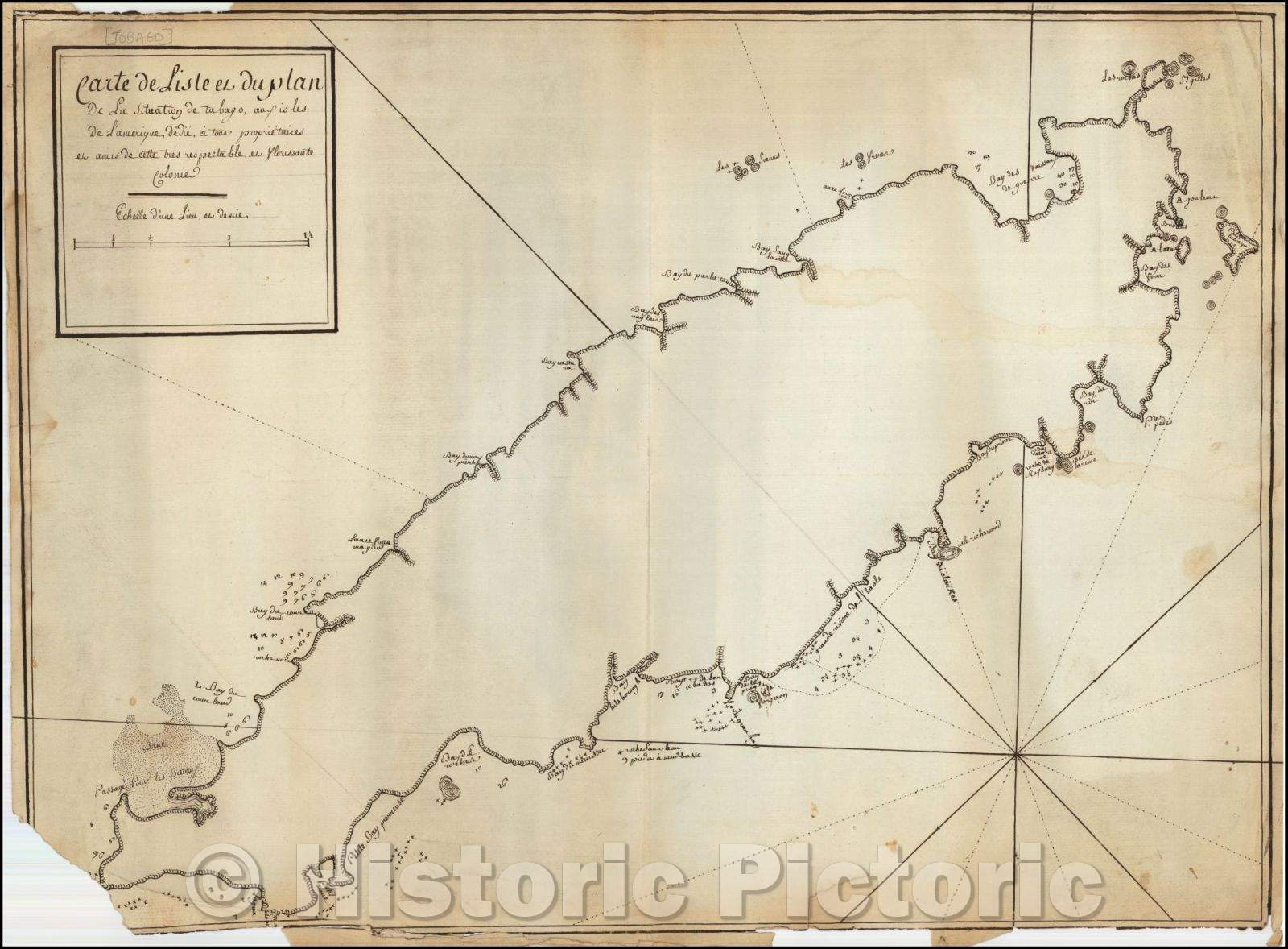 Historic Map - Carte de L'isle et du plan de la Situation de Tabago, aux isles de L'Ameri :: L'isle of Tobago, the islands of The American, 1773 - Vintage Wall Art