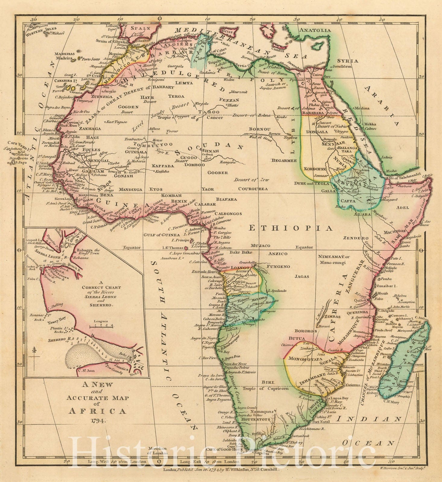 Historic Map - A New and Accurate Map of Africa, 1794, Robert Wilkinson - Vintage Wall Art