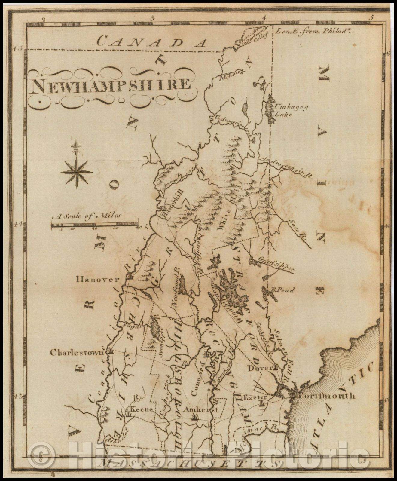 Historic Map - New Hampshire, 1795, Joseph Scott - Vintage Wall Art