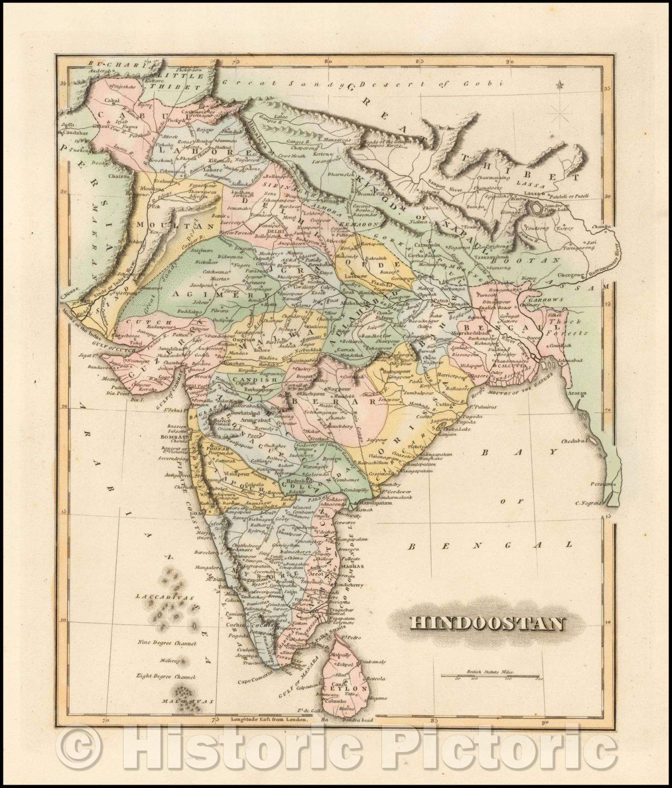 Historic Map - Hindoostan, 1823, Fielding Lucas Jr. v1