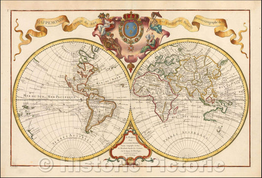 Historic Map - Mappemonde a l'usage du Roy Par Guillaume Delisle Premier-Geographe de S.M, 1720, Guillaume De L'Isle - Vintage Wall Art