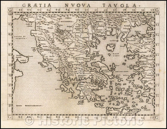 Historic Map - Graetia Nuova Tavola/Graetia New Table, 1561, Girolamo Ruscelli - Vintage Wall Art