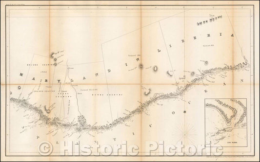 Historic Map - Maryland In Liberia, 1853, United States Dept. of the Navy - Vintage Wall Art