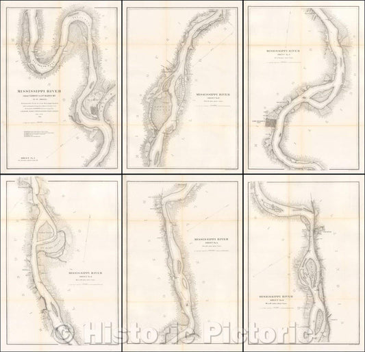 Historic Map - Mississippi River From Cairo Ill. to St. Marys Mo. In VI Sheets. Reconnaissance for the use of the Mississippi Squadron, 1865 - Vintage Wall Art