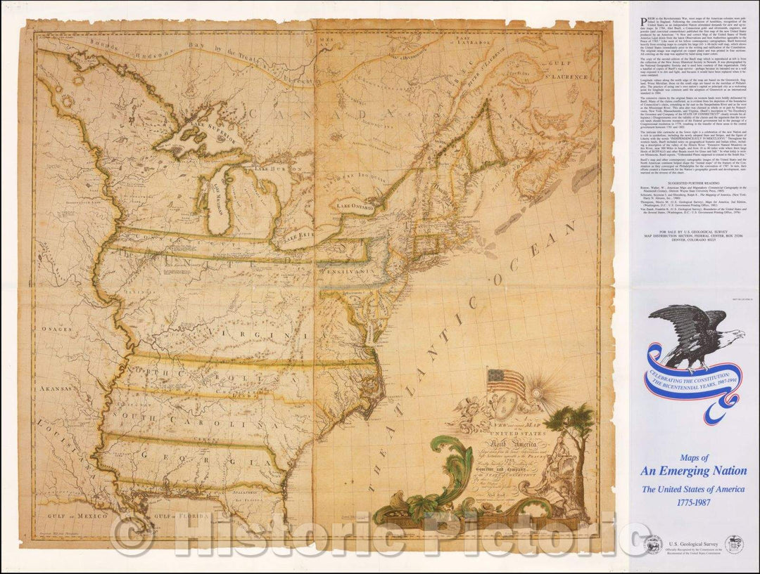 Historic Map - Maps of An Emerging Nation - A New and correct Map of the United States of America Layd down from the Latest Observations, 1987, - Vintage Wall Art