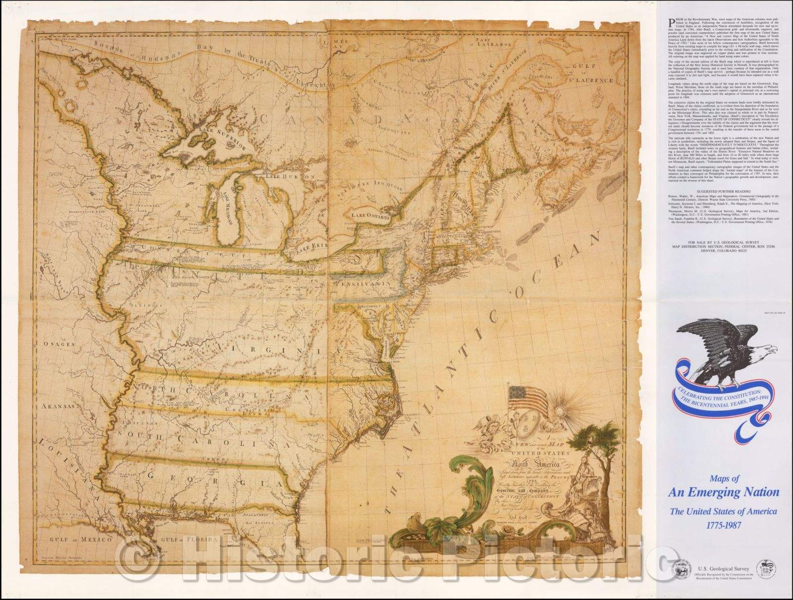 Historic Map - Maps of An Emerging Nation - A New and correct Map of the United States of America Layd down from the Latest Observations, 1987, - Vintage Wall Art