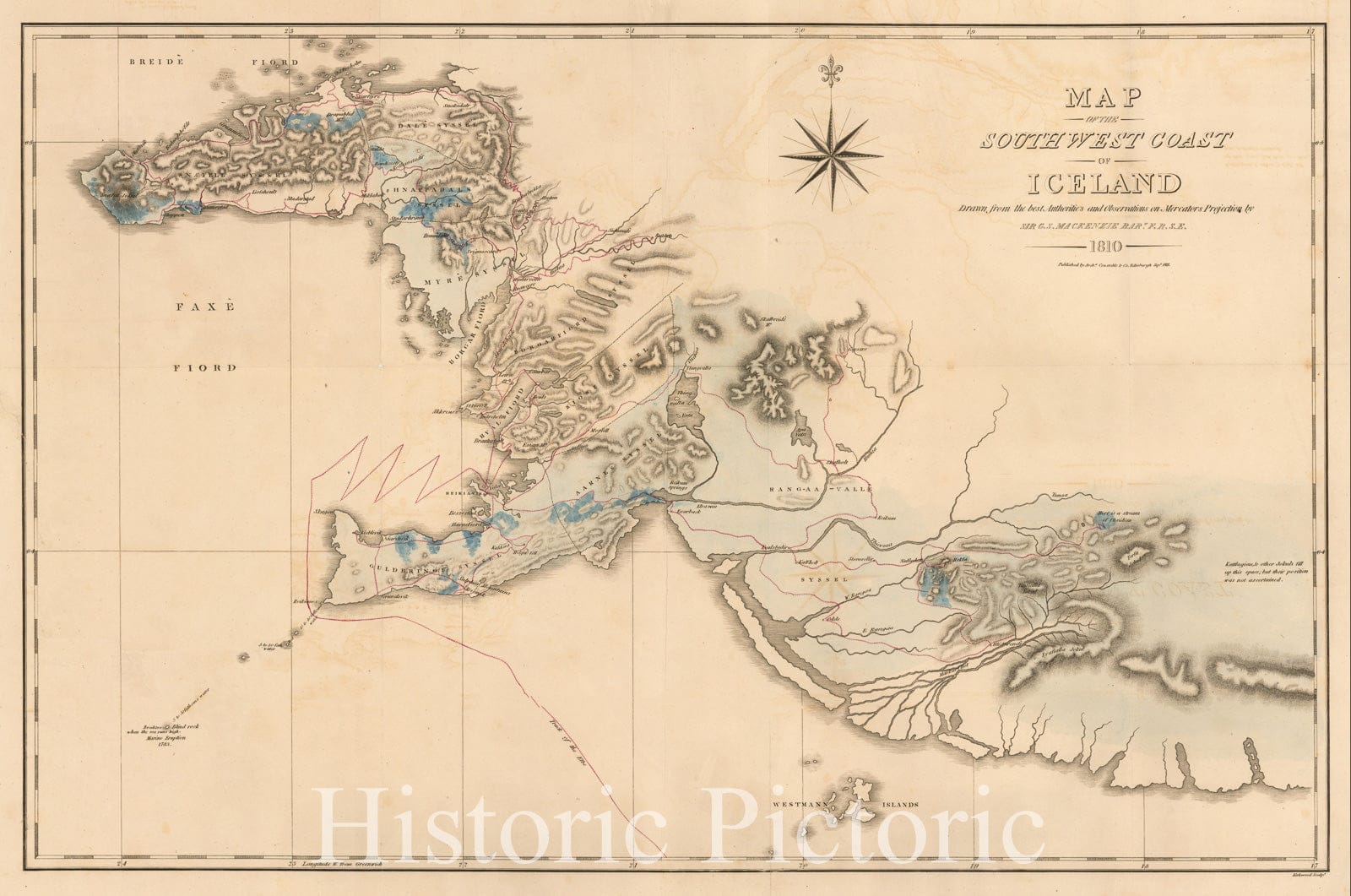 Historic Map - Map of the Southwest Coast of Iceland, 1811, - Vintage Wall Art