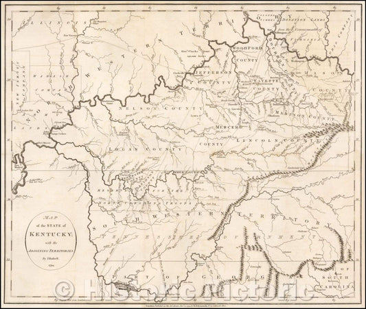 Historic Map - Map of the State of Kentucky with the Adjoining Territory, 1794, John Russell - Vintage Wall Art