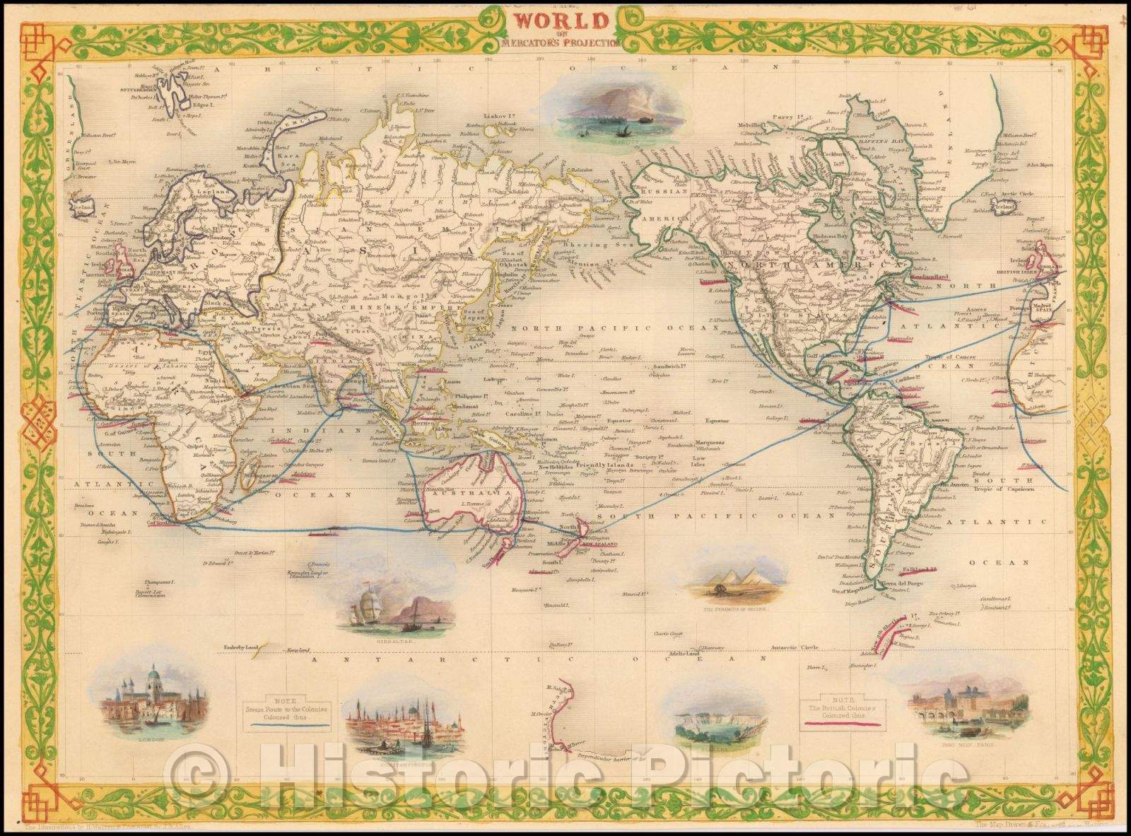 Historic Map - The World on Mercator's Projection, 1851, John Tallis - Vintage Wall Art