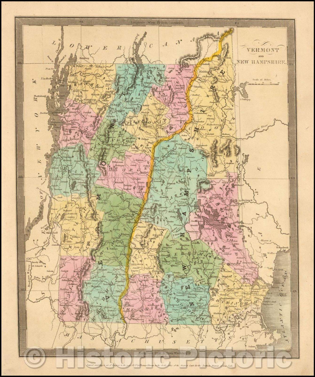 Historic Map - Vermont and New Hampshire, 1836, David Hugh Burr - Vintage Wall Art