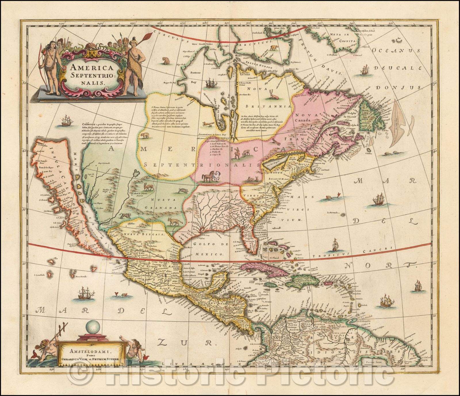Historic Map - America Septentrionalis, 1694, Peter Schenk - Vintage Wall Art