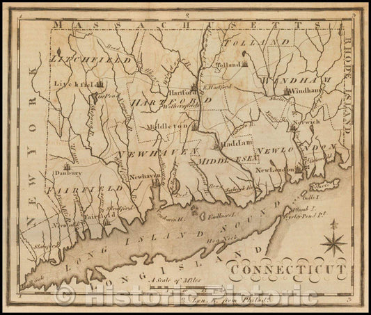 Historic Map - Connecticut, 1795, Joseph Scott - Vintage Wall Art