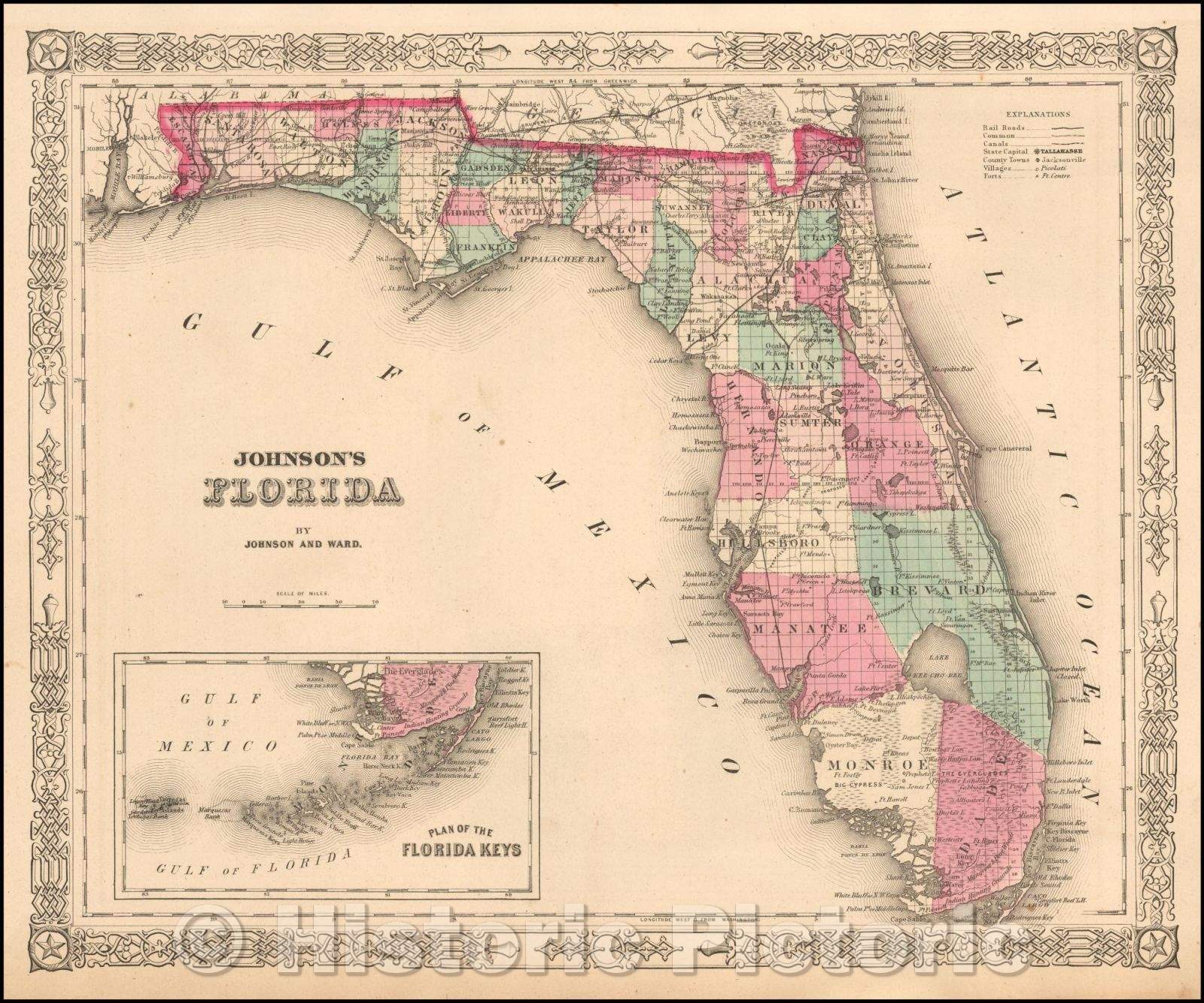 Historic Map - Johnson's Florida, 1863, Benjamin P Ward v2