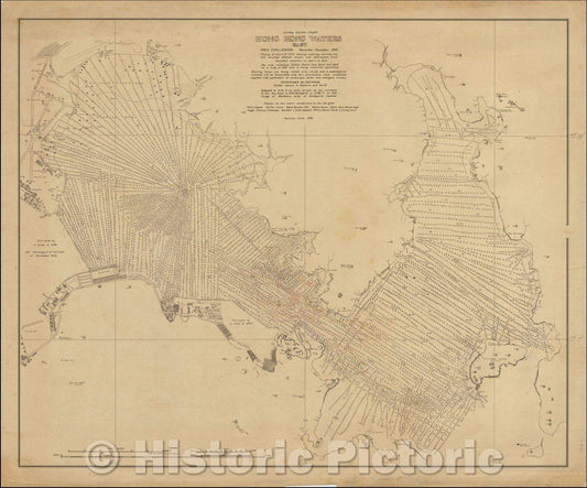 Historic Map - Original Manuscript Survey Chart of Hong Kong Waters East H.M.S. Challenger November-December, 1945, Hong Kong Surveying Unit - Vintage Wall Art