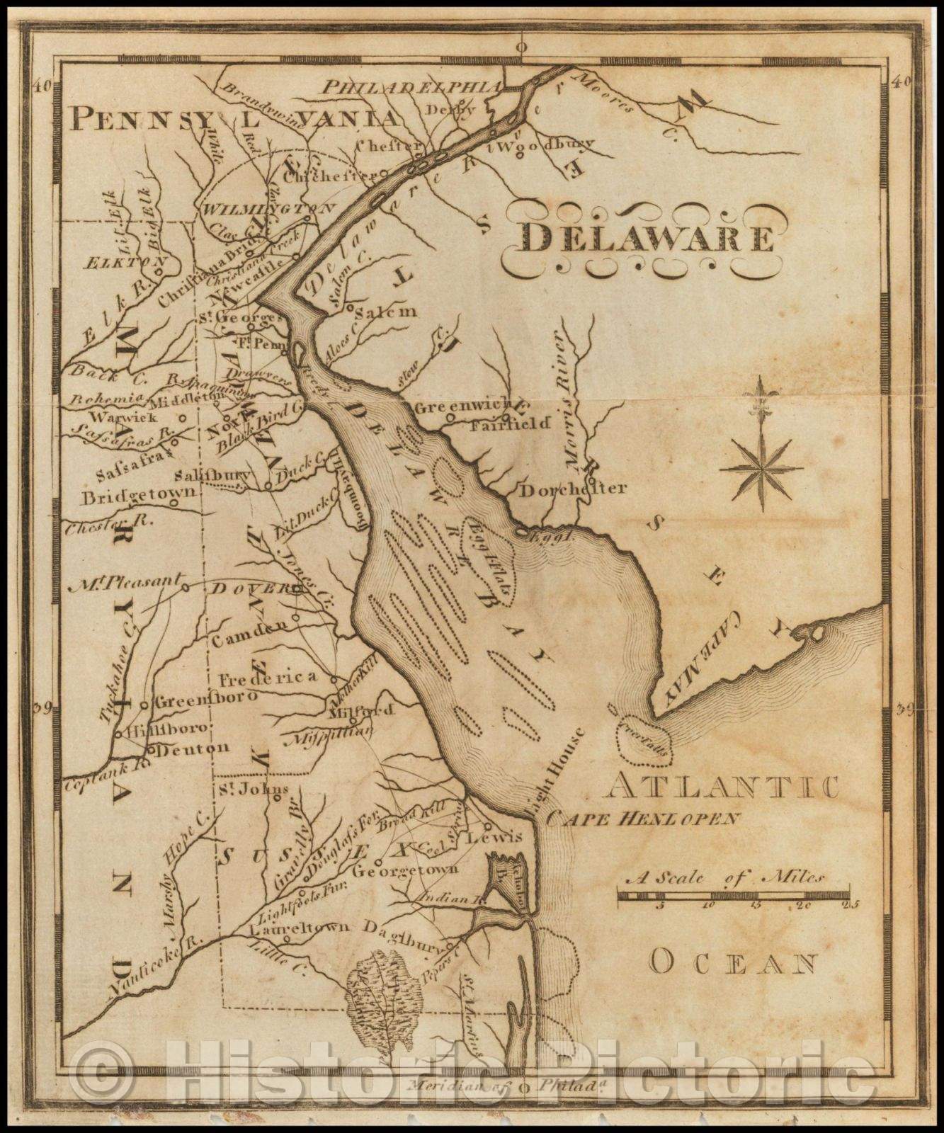 Historic Map - Delaware, 1795, Joseph Scott - Vintage Wall Art