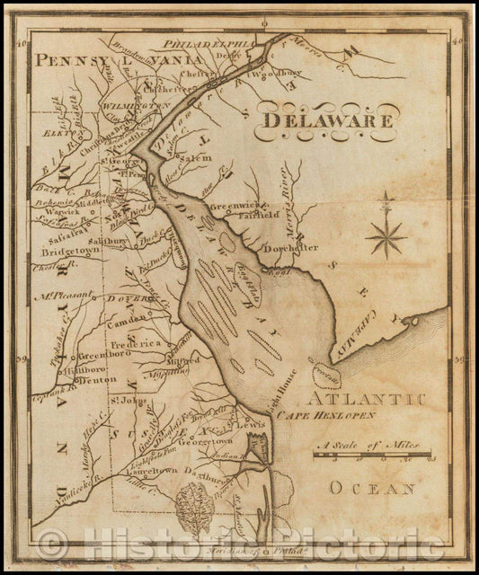 Historic Map - Delaware, 1795, Joseph Scott - Vintage Wall Art