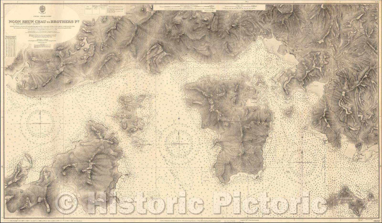 Historic Map - Ngon Shun Chau (or Stonecutters Island) to Brothers Pt, 1908, British Admiralty - Vintage Wall Art
