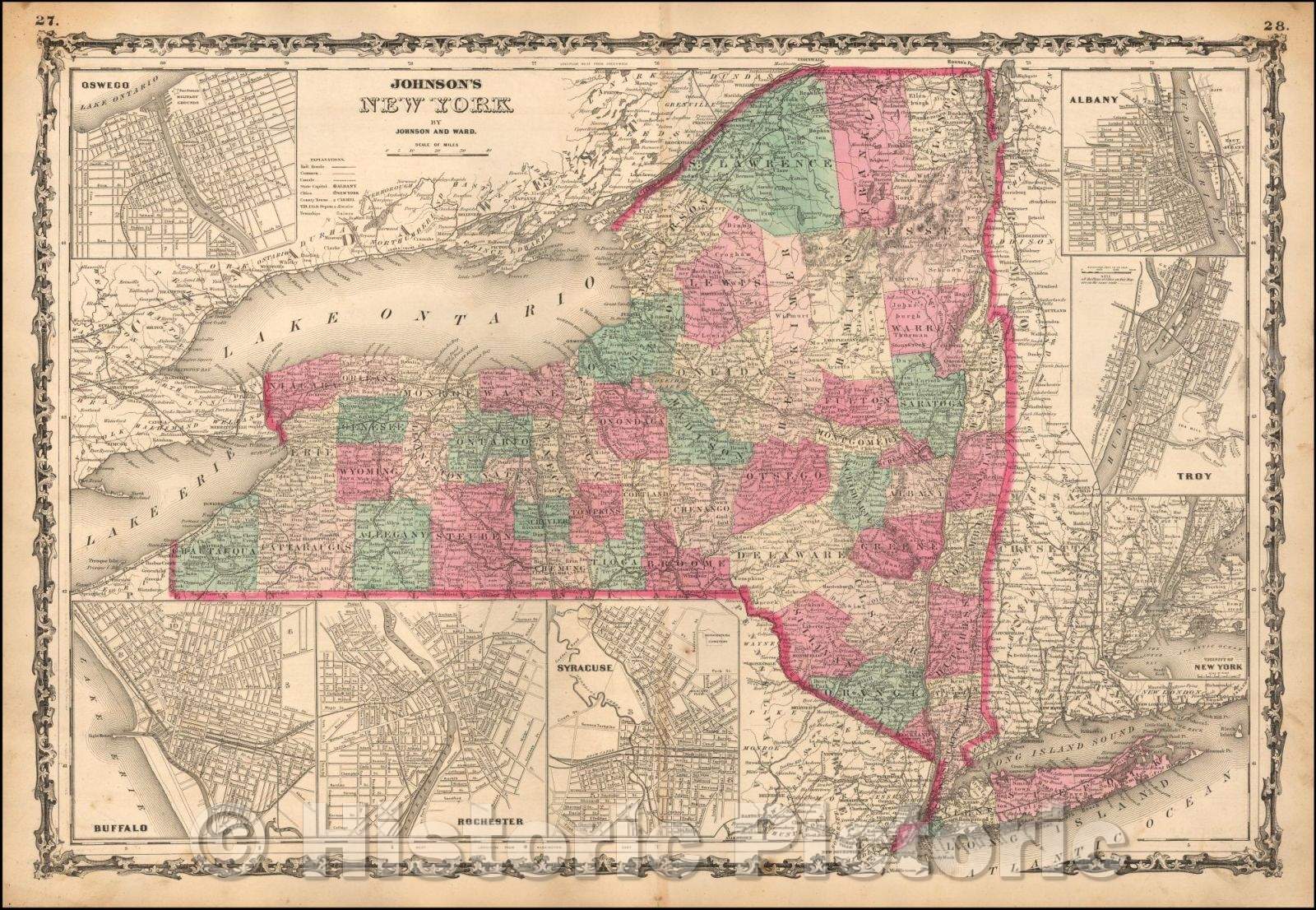 Historic Map - Johnson's New York, 1863, Benjamin P Ward v3