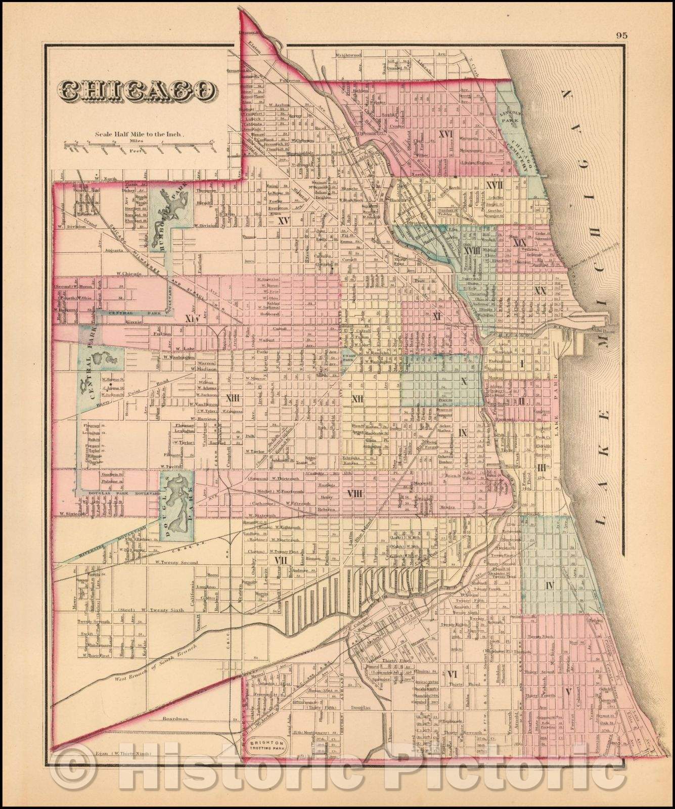 Historic Map - Chicago, 1876, O.W. Gray - Vintage Wall Art