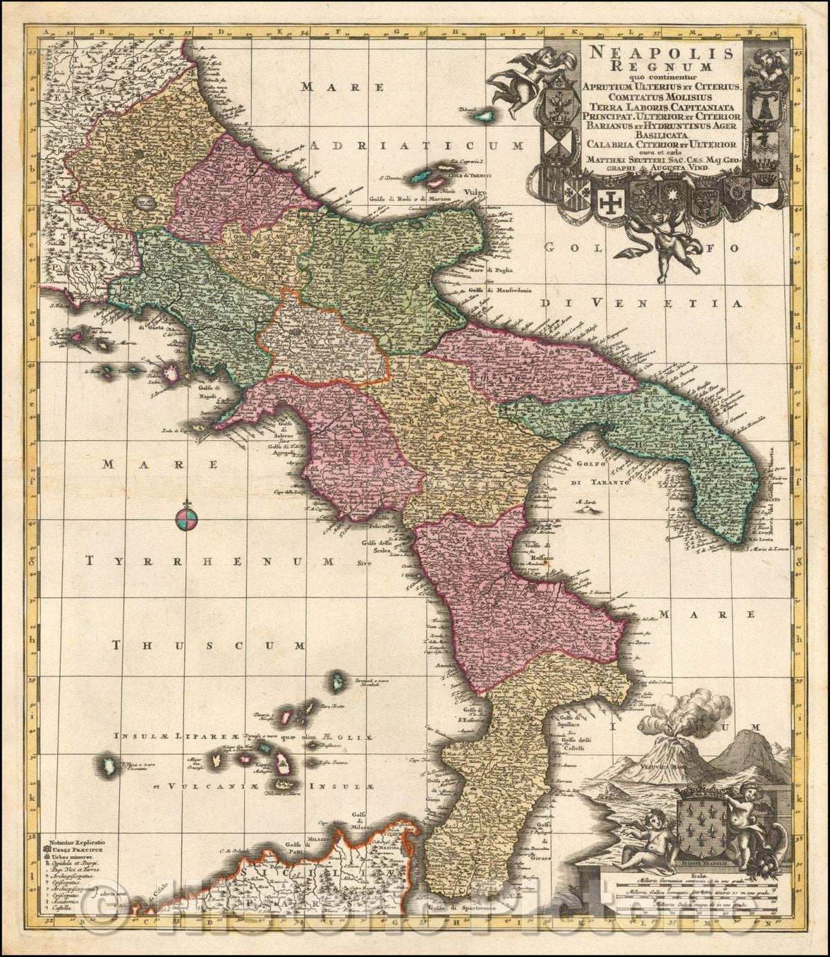 Historic Map - Neapolis Regnum quo Aprutium Ulterius Et Citerius Comitatus Molisus Terra Laboris Capitaniata Principat/Map of the Kingdom of Naples, 1740 - Vintage Wall Art