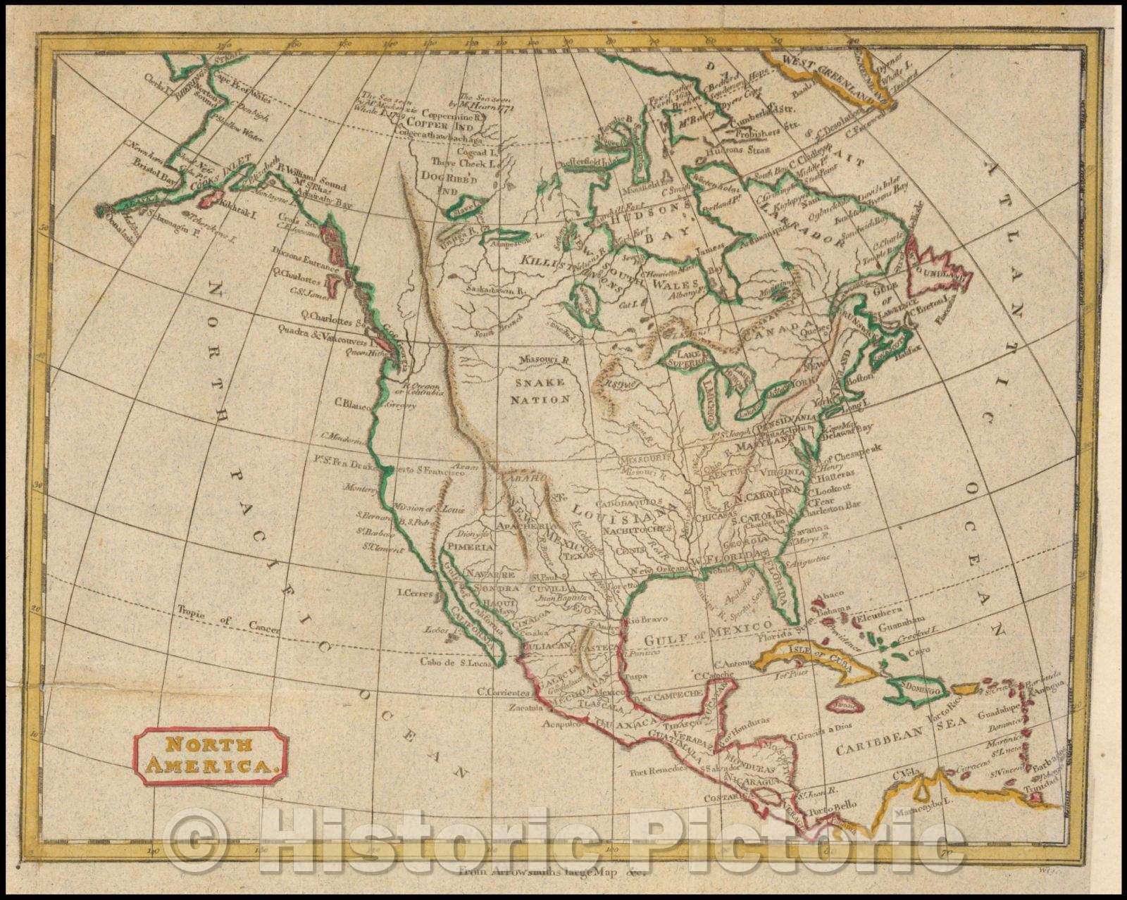 Historic Map - North America. From Arrowsmith's Large Map, 1802, Anonymous - Vintage Wall Art