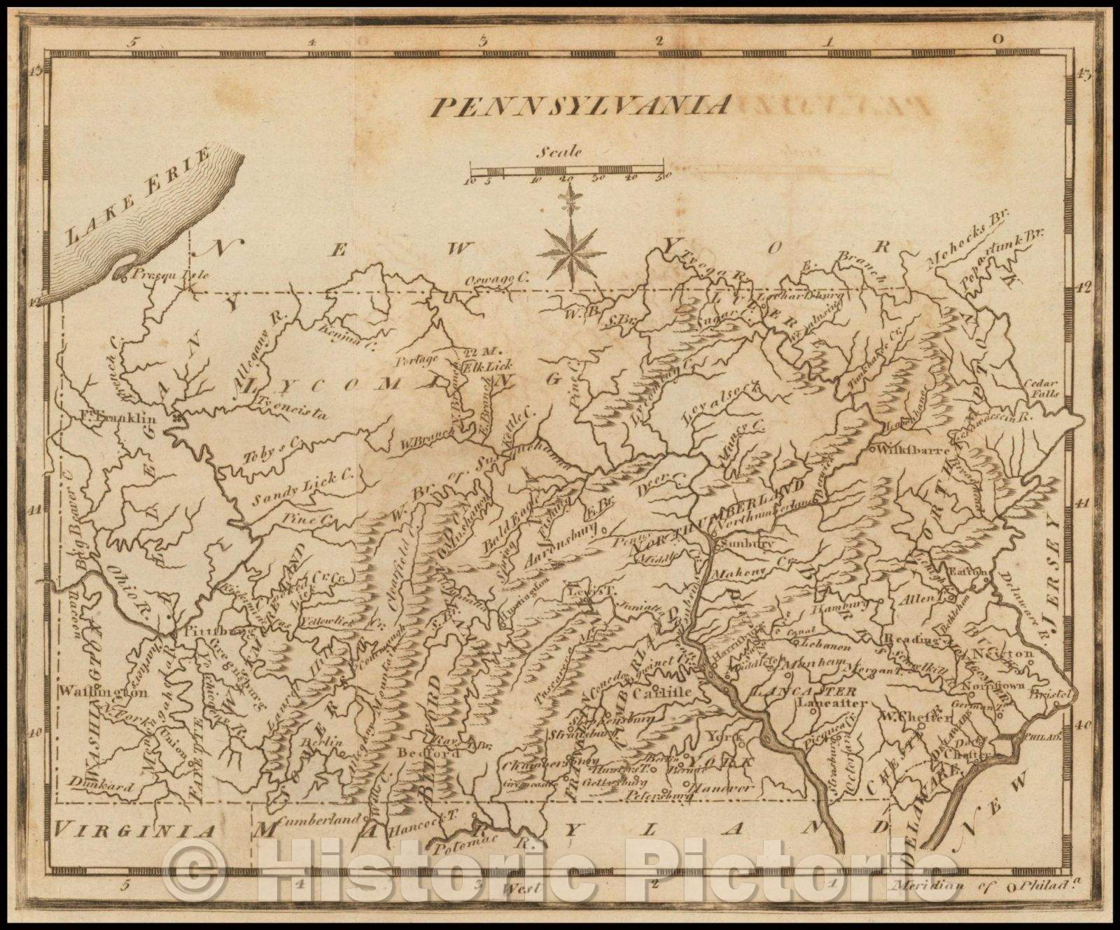 Historic Map - Pennsylvania, 1795, Joseph Scott - Vintage Wall Art