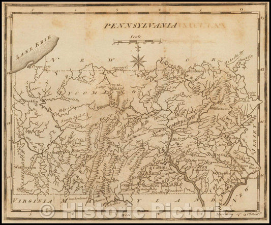 Historic Map - Pennsylvania, 1795, Joseph Scott - Vintage Wall Art