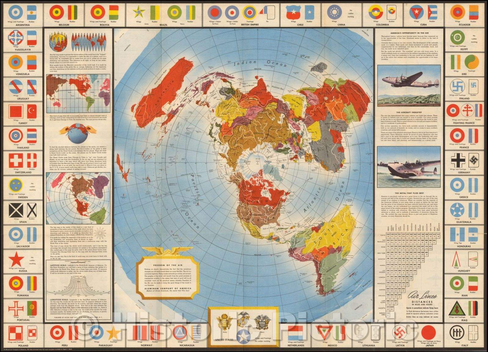 Historic Map - Global Map for Global War and Global Peace, 1943, Alcoa Map Department - Vintage Wall Art
