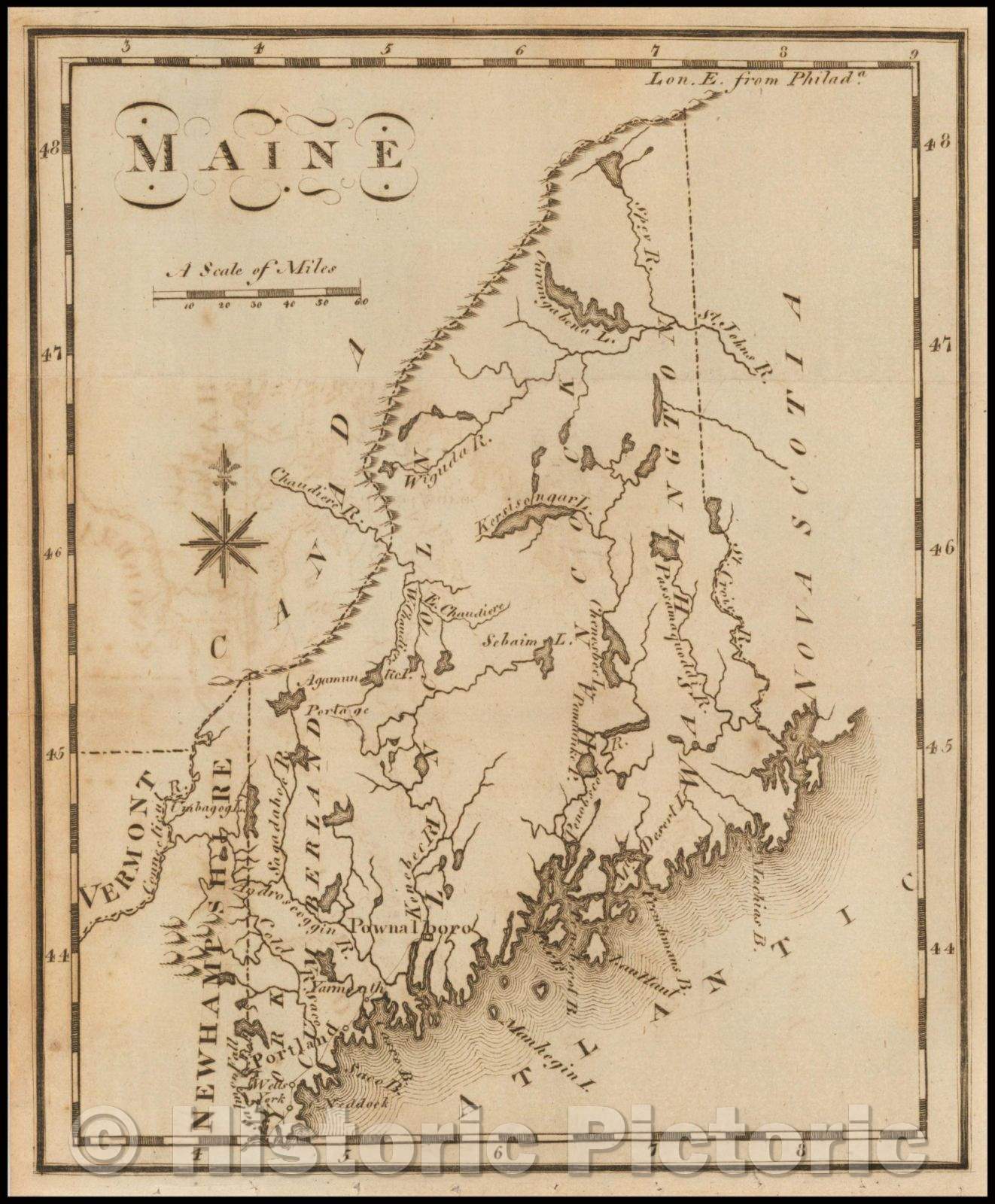 Historic Map - Maine, 1795, Joseph Scott - Vintage Wall Art
