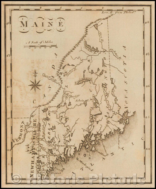 Historic Map - Maine, 1795, Joseph Scott - Vintage Wall Art