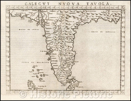Historic Map - (India) (Tabula X. Asiae hae sunt e cognitis totius orb/Map of India, Claudius Ptolemy,Indus to the Ganges and north to the Himalayas, 1561 - Vintage Wall Art
