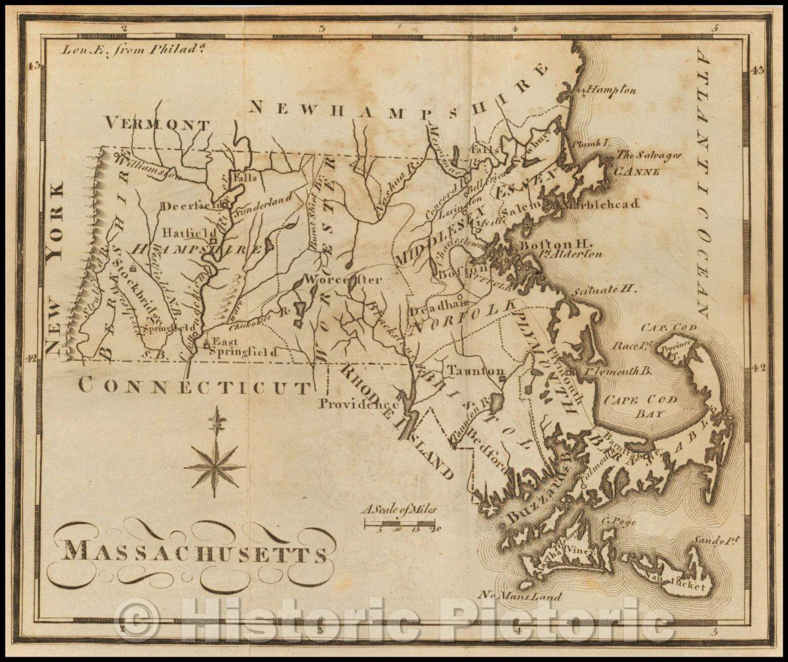 Historic Map - Massachusetts, 1795, Joseph Scott - Vintage Wall Art