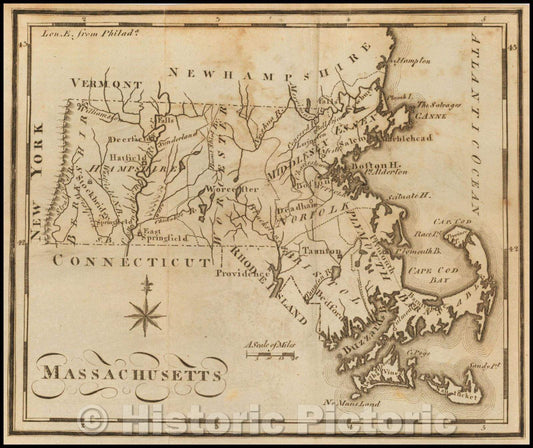 Historic Map - Massachusetts, 1795, Joseph Scott - Vintage Wall Art