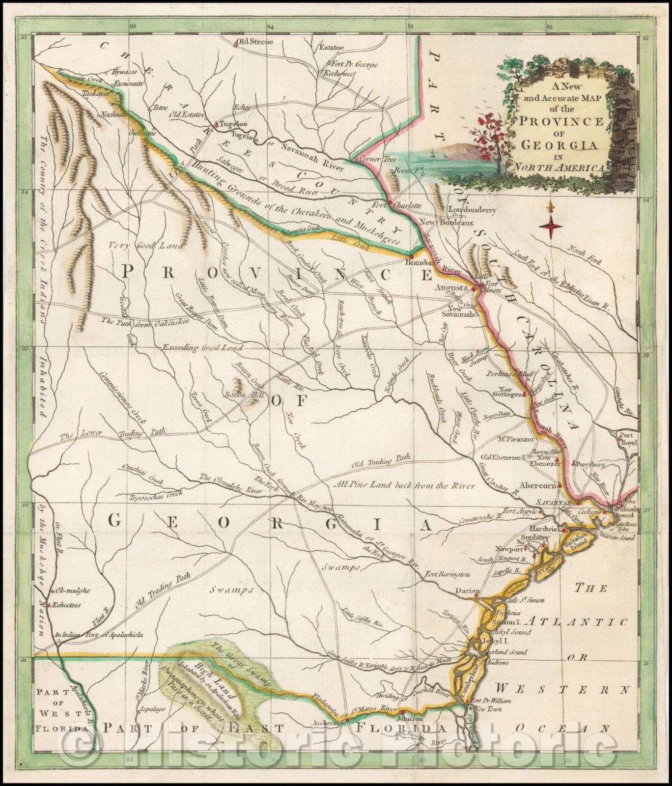 Historic Map - A New and Accurate Map of the Province of Georgia in North America, 1779, Universal Magazine - Vintage Wall Art