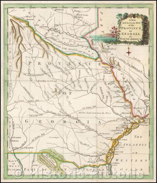 Historic Map - A New and Accurate Map of the Province of Georgia in North America, 1779, Universal Magazine - Vintage Wall Art