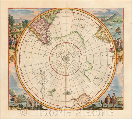 Historic Map - Map of South Pole, 1692, Peter Schenk - Vintage Wall Art