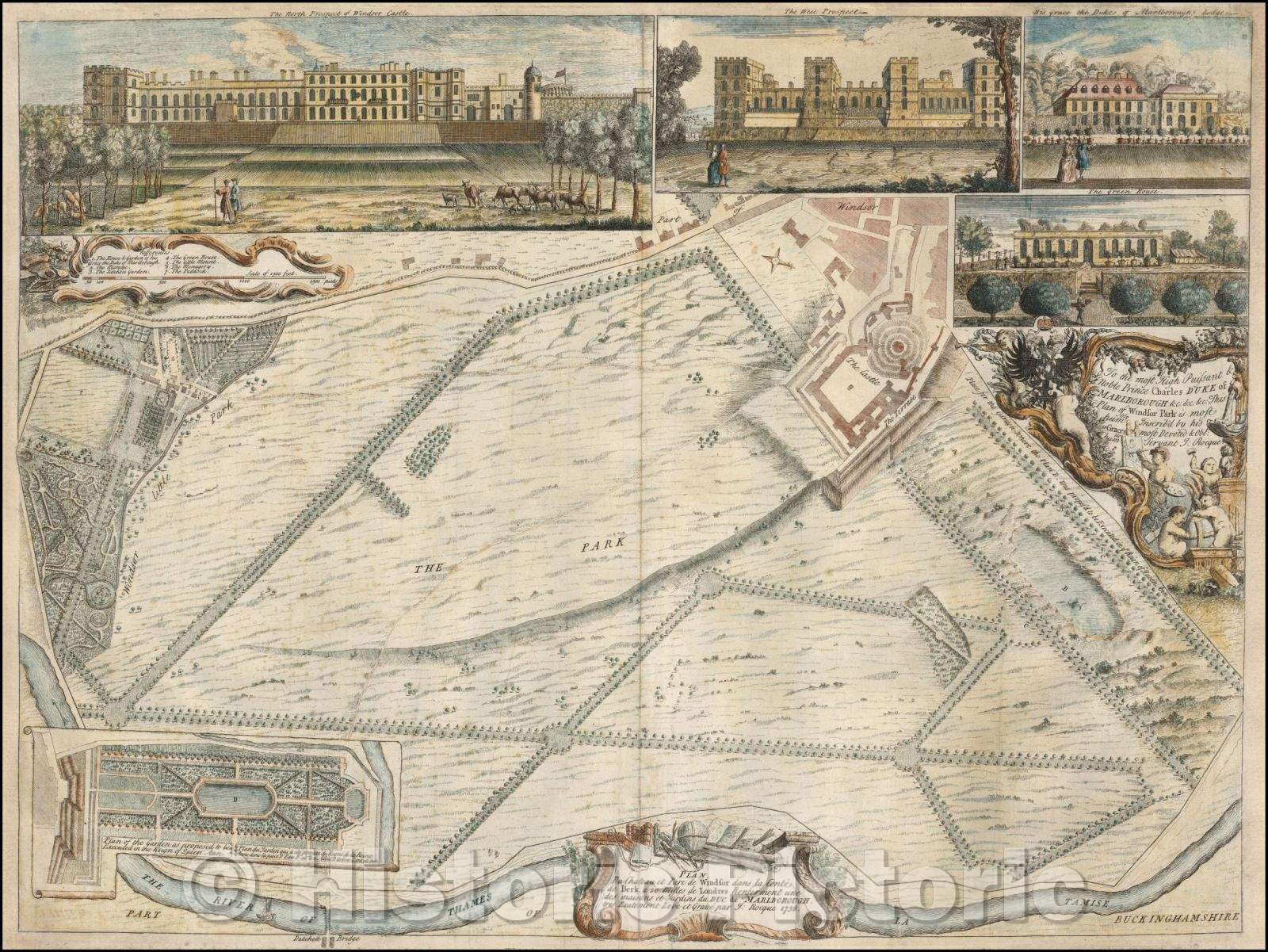 Historic Map - Plan of Windsor Park is most, 1738, John Rocque - Vintage Wall Art