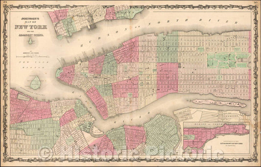 Historic Map - Johnson's Map of New York and the Adjacent Cities, 1863, Benjamin P Ward v1