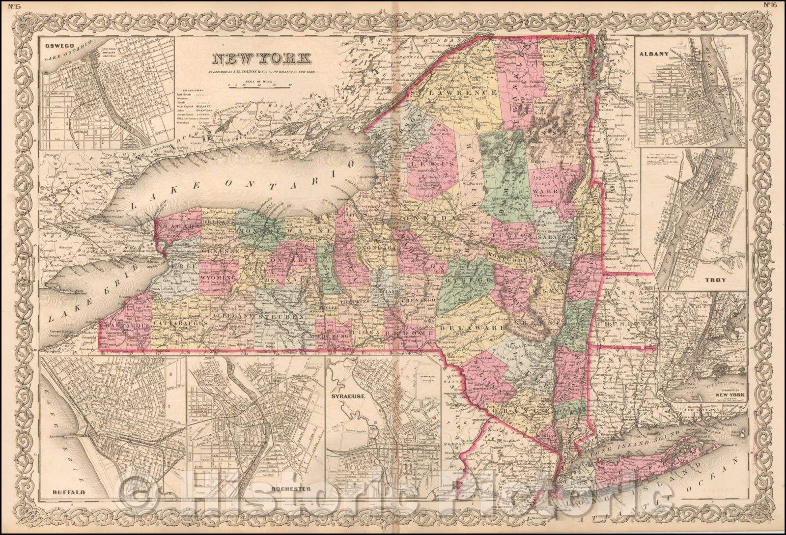 Historic Map - New York, 1858, Joseph Hutchins Colton - Vintage Wall Art